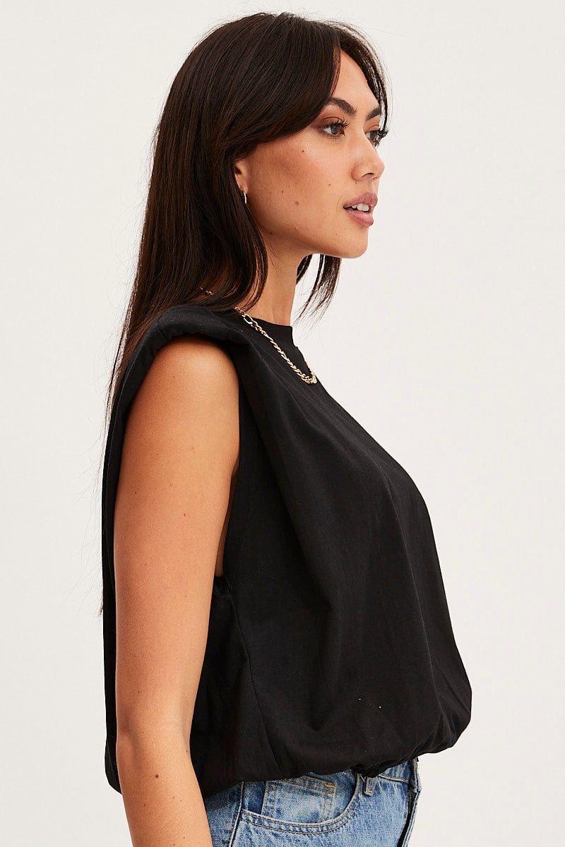 Black T Shirt Sleeveless Crew Neck - Image 4