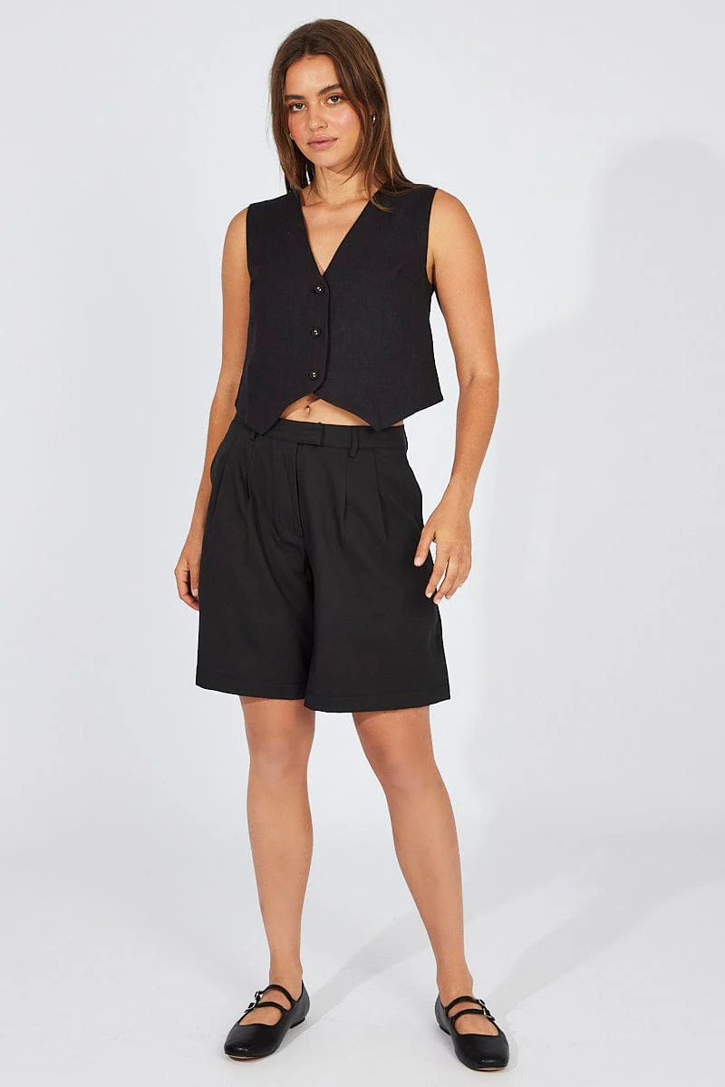 Black Tailored Longline Mid Rise Short - Image 2