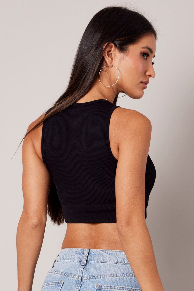 Black Tank Top Crew Neck Seamless - Image 5