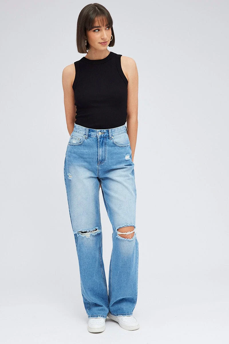 Black Tank Top Sleeveless Crew Neck Washed - Image 2