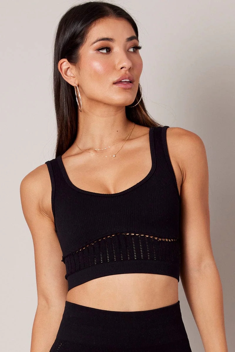 Black Tank Top V Neck Seamless - Image 3