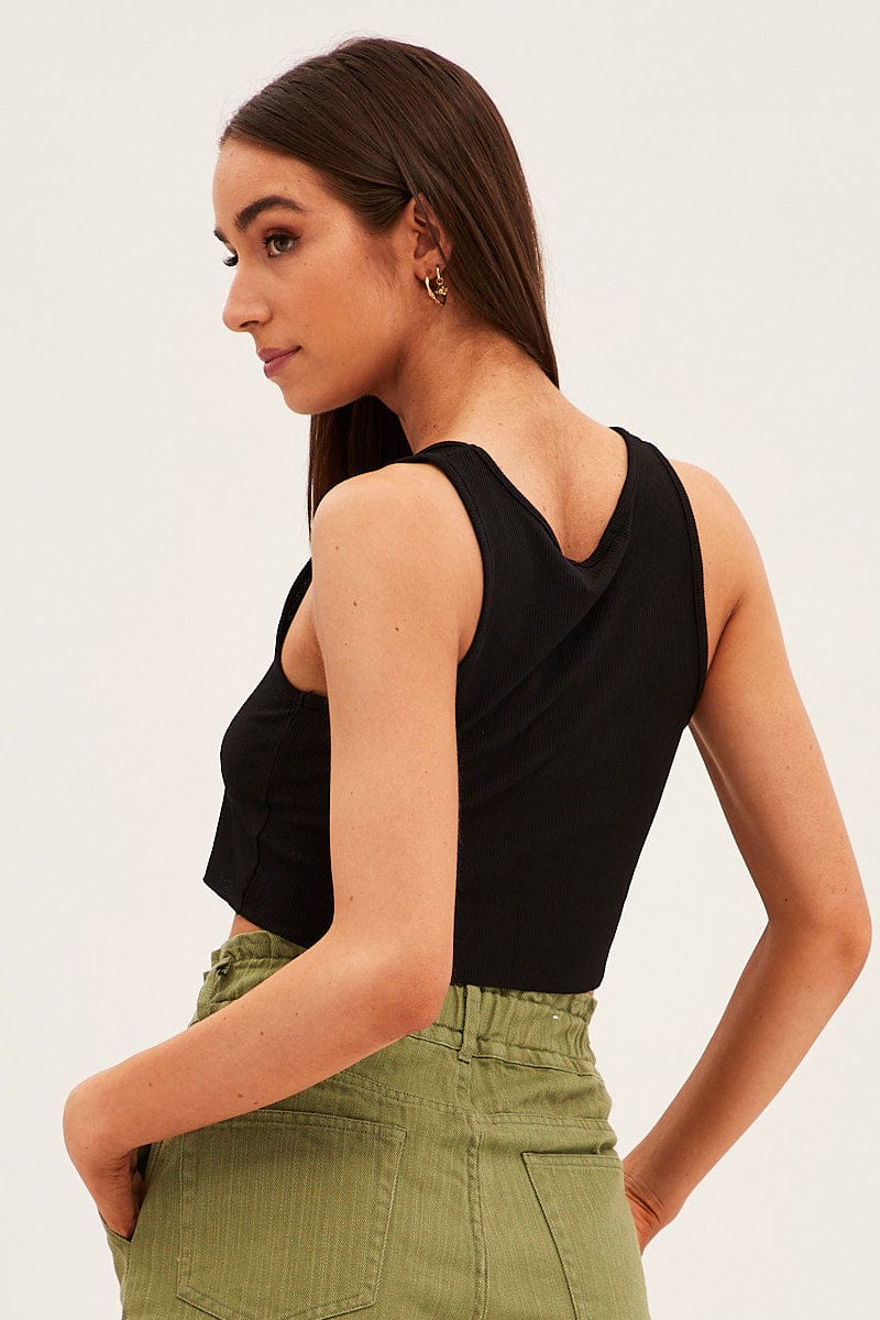 Black Tank Top Vintage Race Car Crop Raw Hem - Image 5