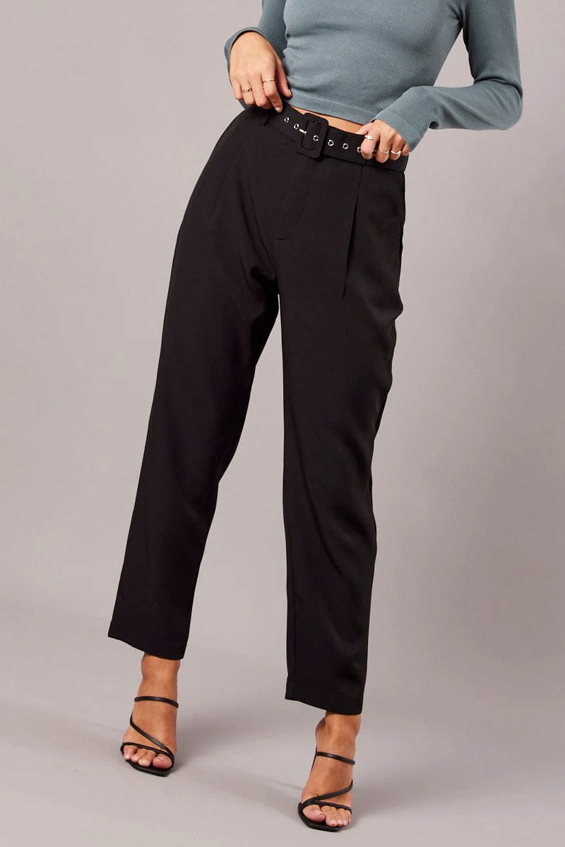Black Tapered Pants High Rise Belted - Image 2