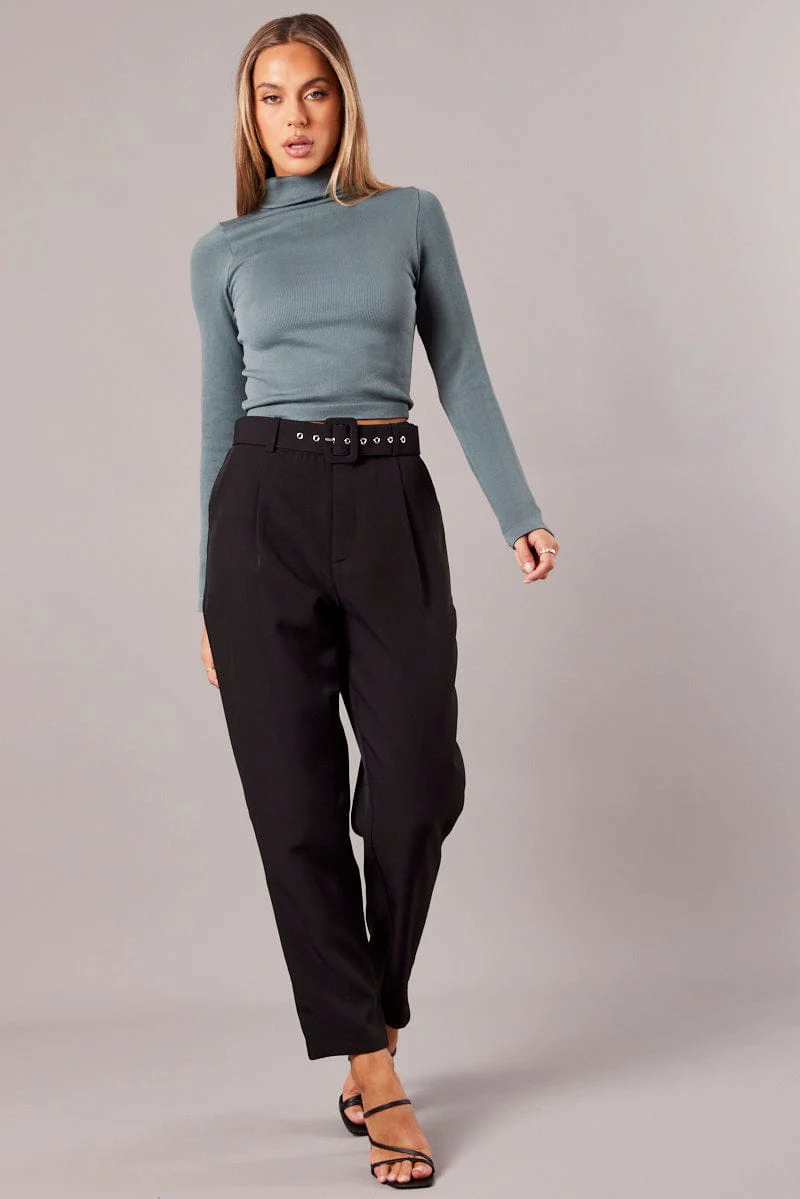 Black Tapered Pants High Rise Belted - Image 3