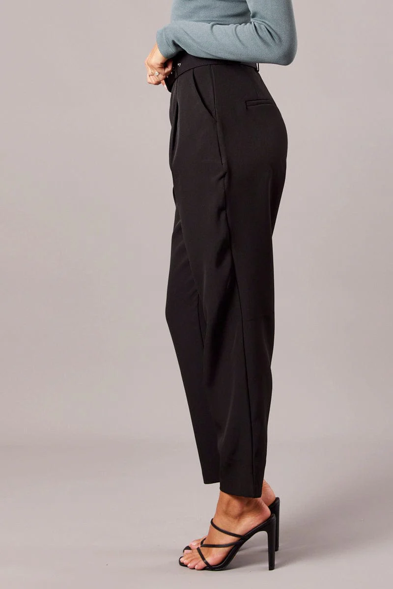 Black Tapered Pants High Rise Belted - Image 4