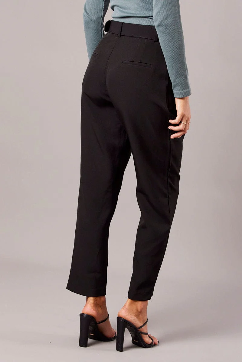 Black Tapered Pants High Rise Belted - Image 5