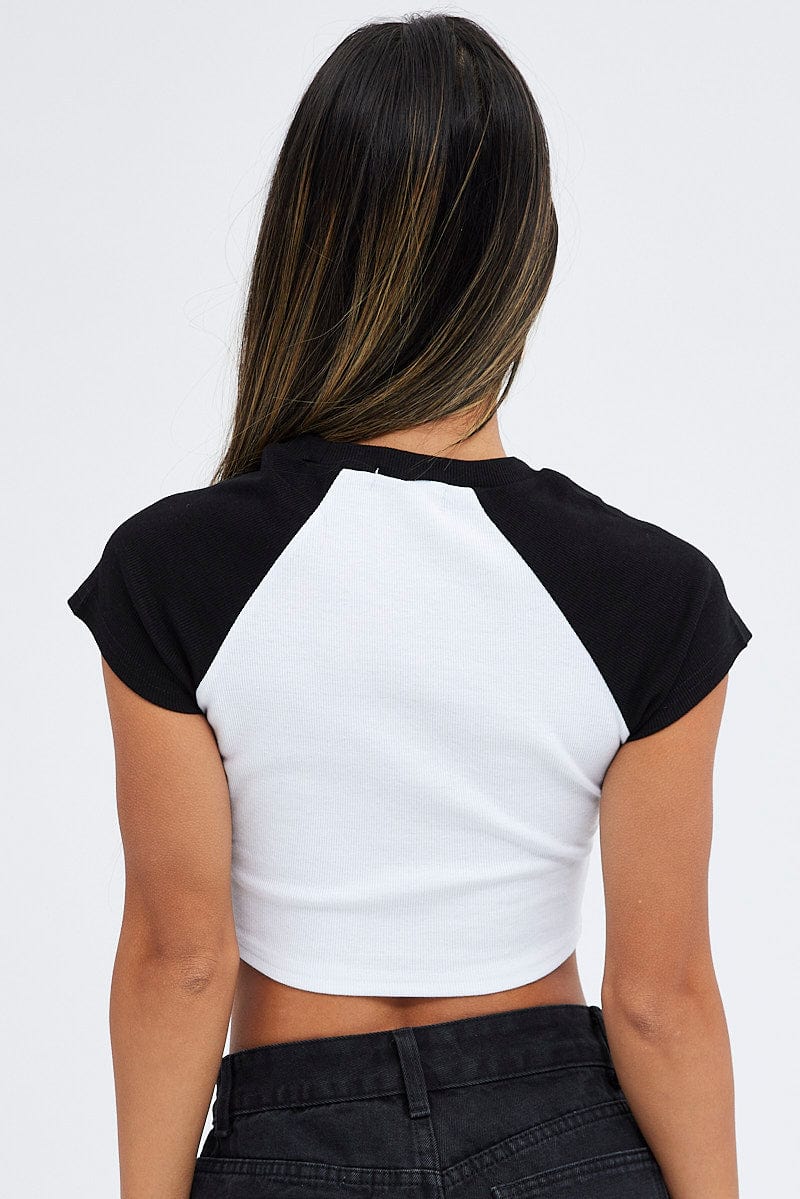Black Tee Contrast Short Sleeve Round Neck Graphic - Image 5