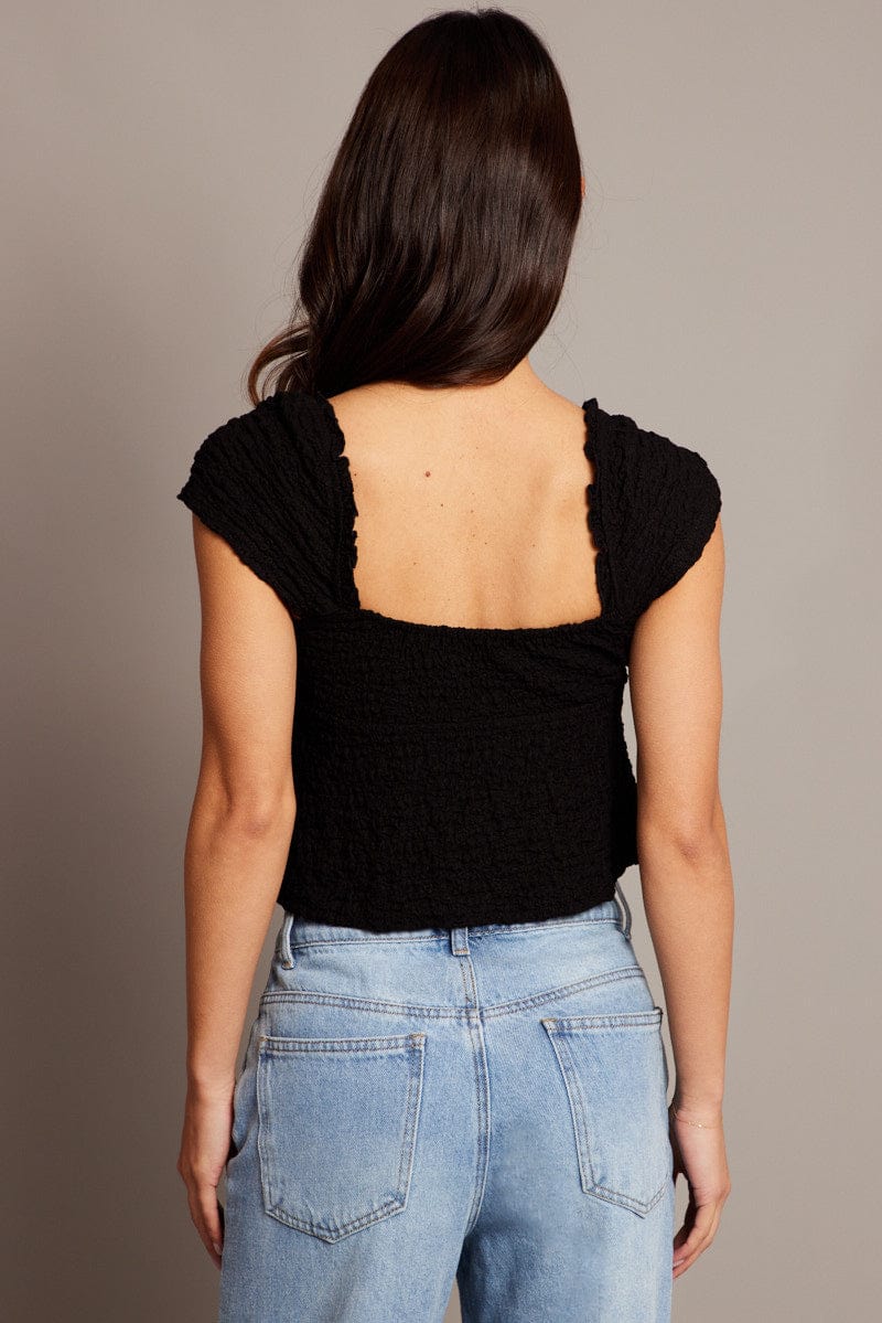 Black Textured Top Crop Short Sleeve - Image 5
