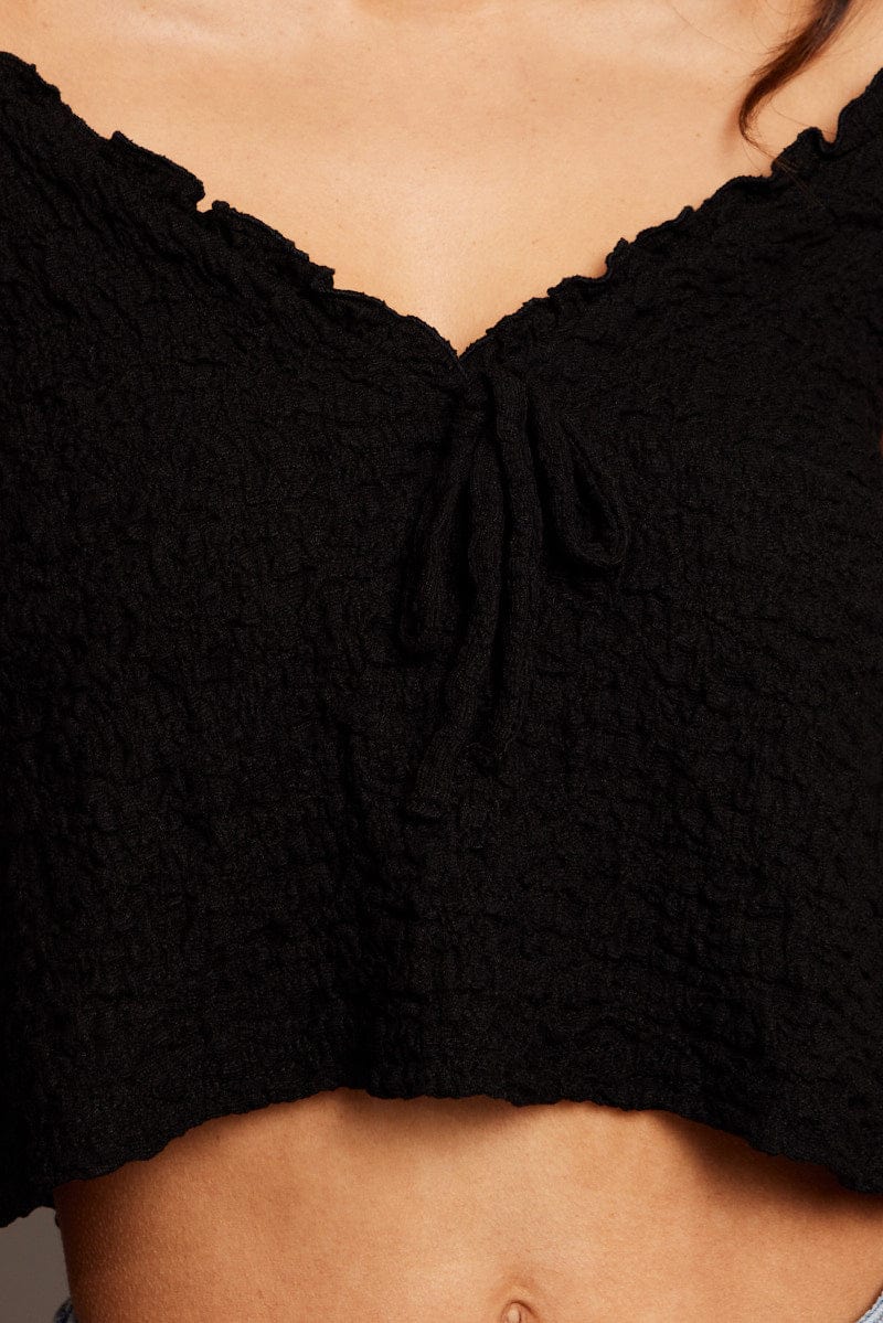 Black Textured Top Crop Short Sleeve - Image 6