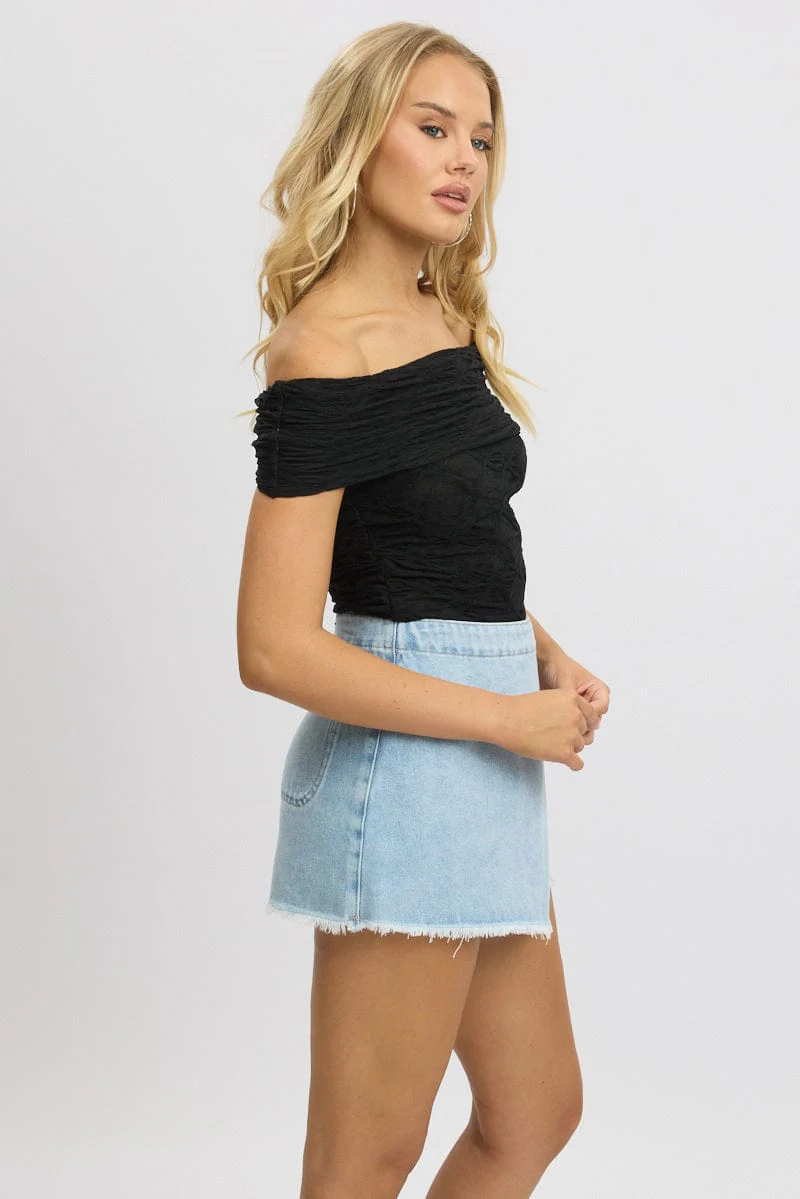 Black Textured Top Off Shoulder - Image 4