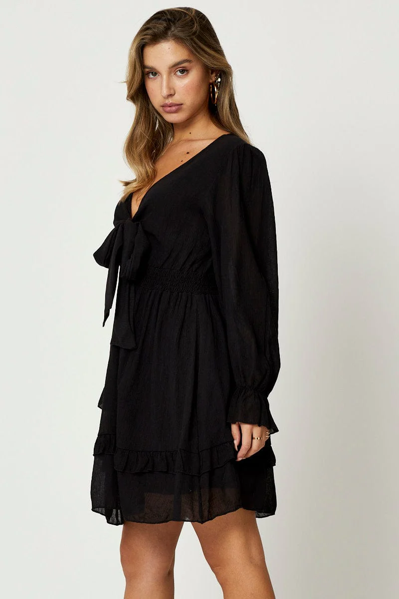 Black Tie Front Skater Dress - Image 3