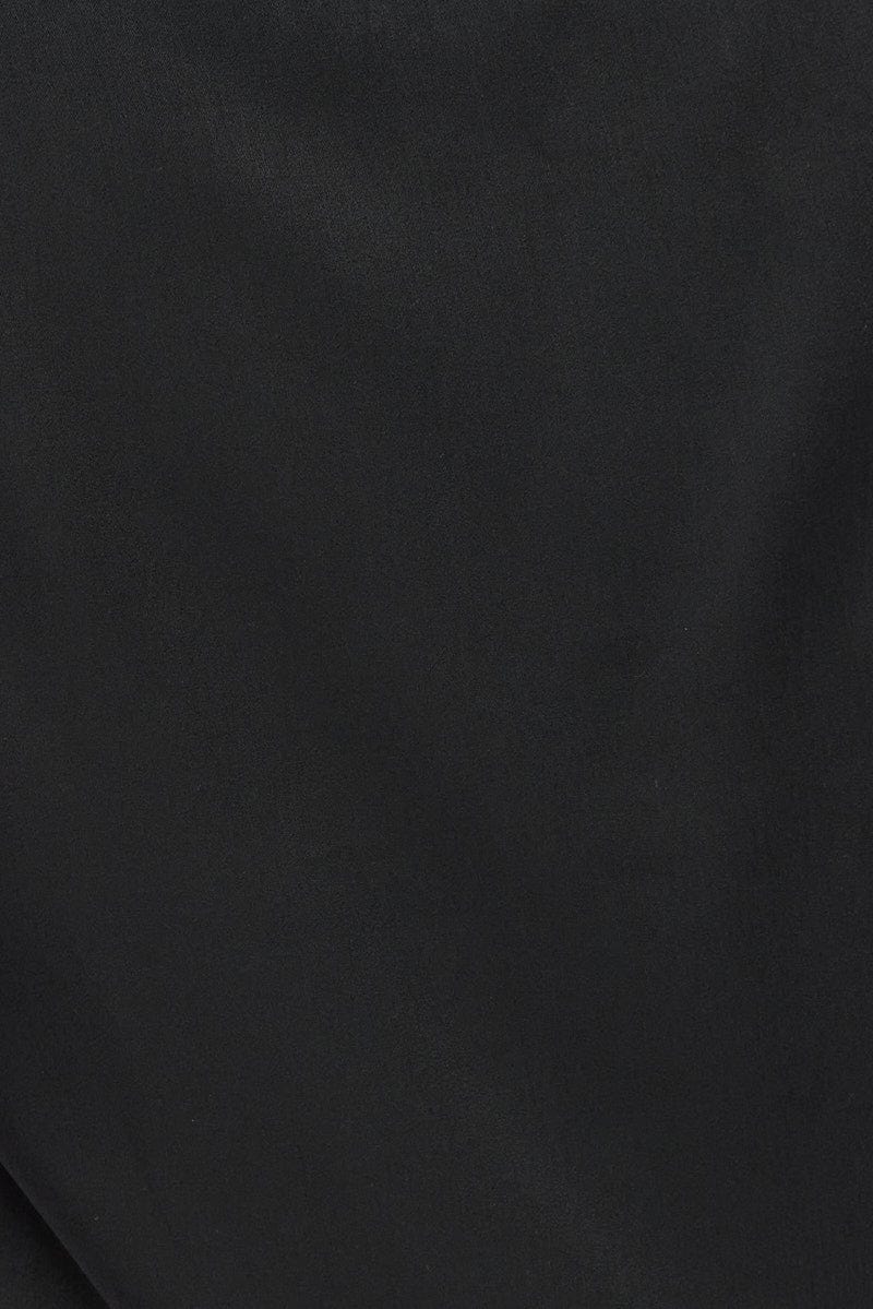Black Tie Front Top Long Sleeve Scoop Neck Satin - Image 6