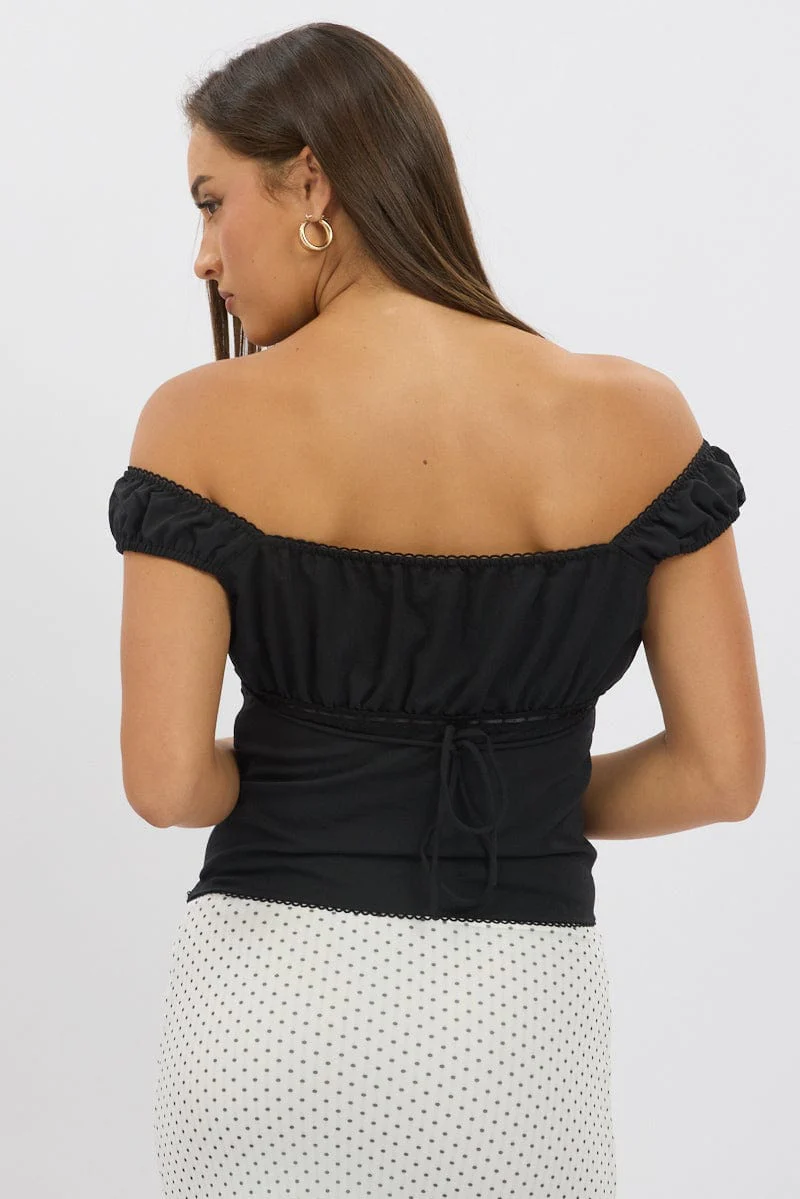 Black Tie Front Top Short Sleeve - Image 5