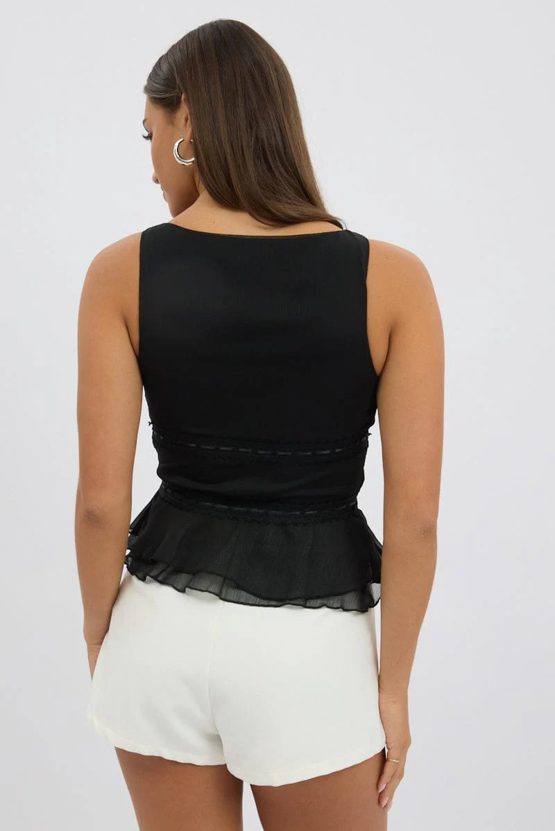 Black Tie Front Top Sleeveless Chiffon - Image 5