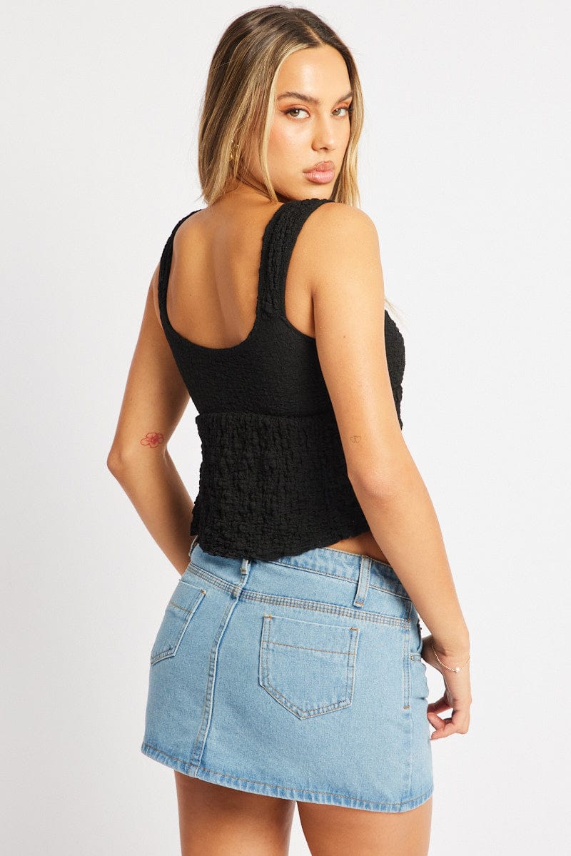 Black Tie Front Top Sleeveless Textured - Image 5