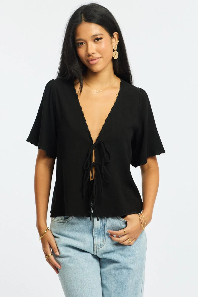 Black Tie Up Short Sleeve
