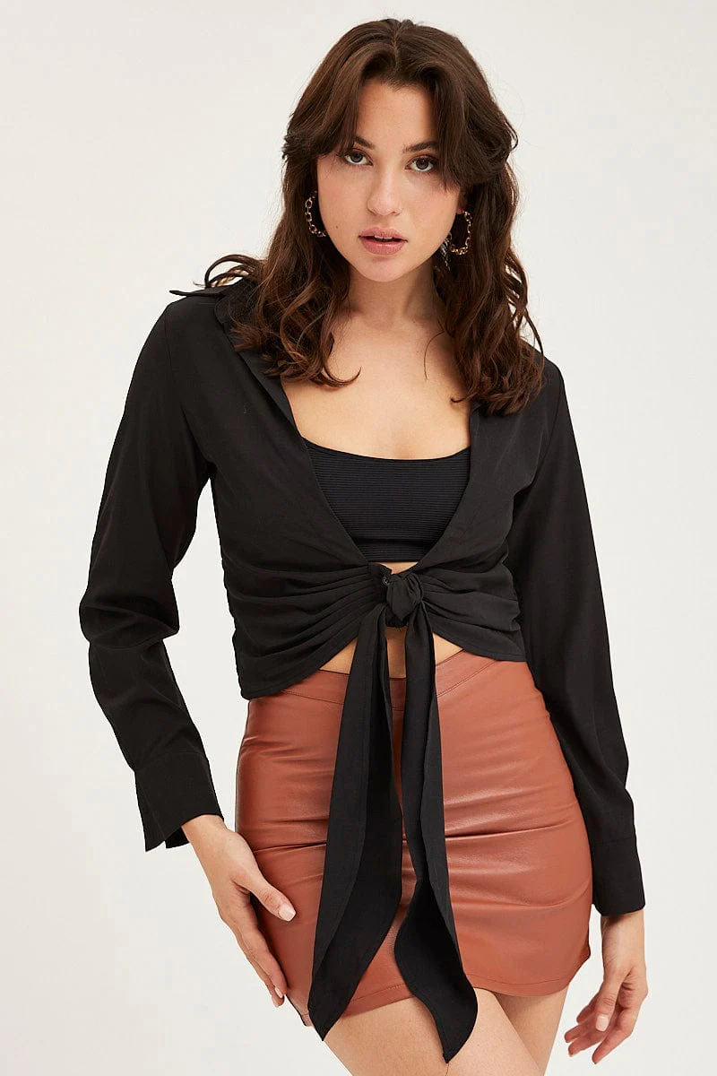 Black Tie Up Top Long Sleeve - Image 3