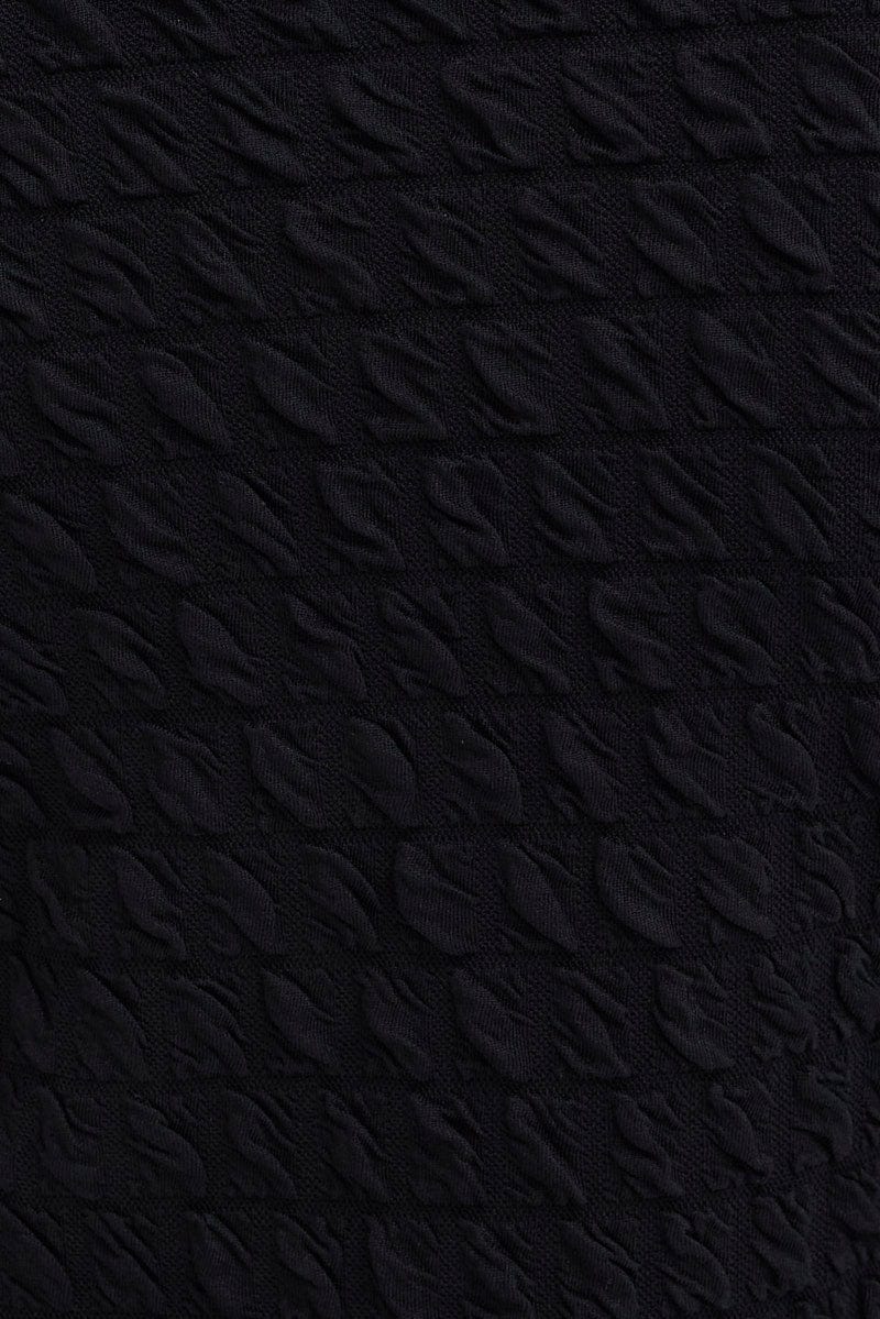 Black Top Crop Texture Long Sleeve Tie Front - Image 6