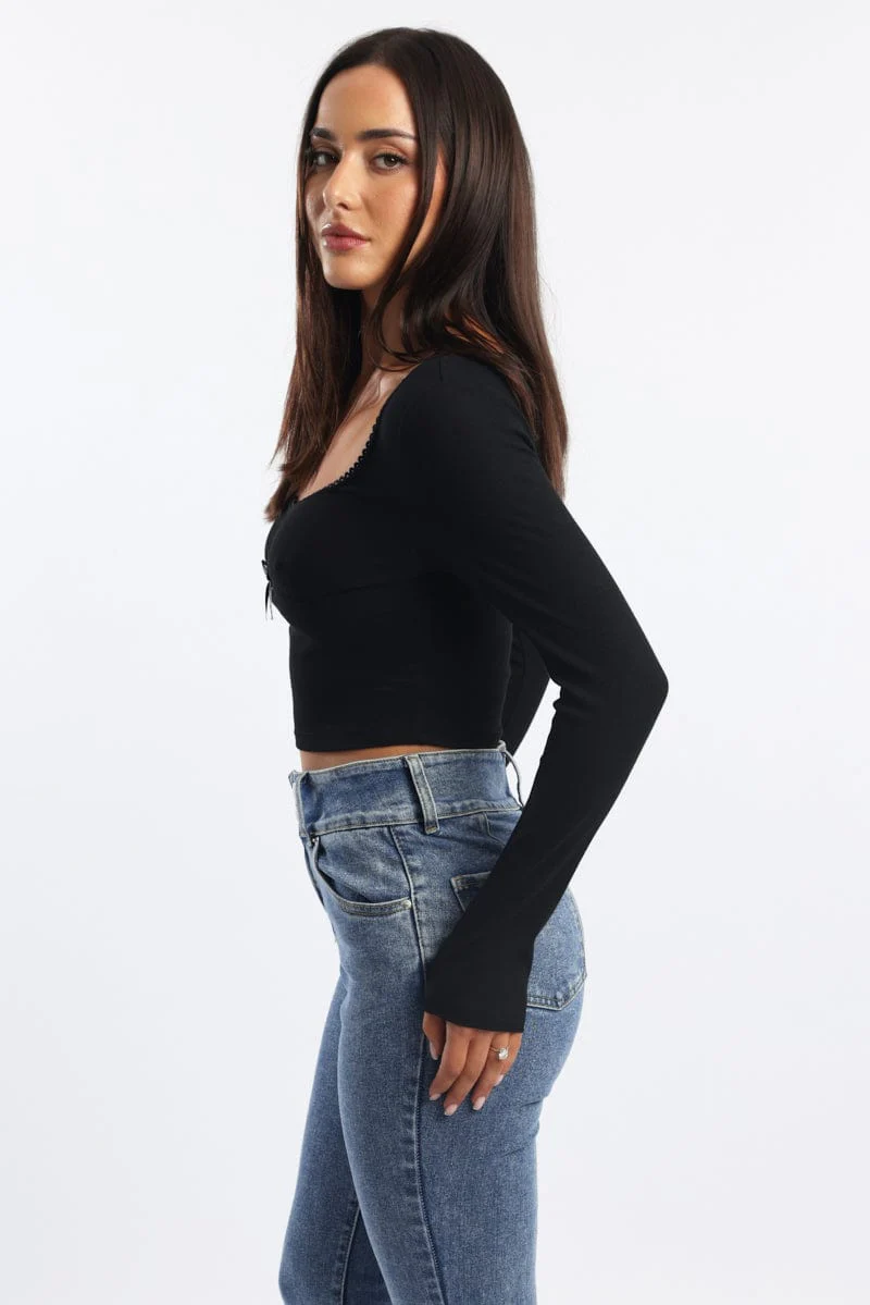 Black Top Short Sleeve Scoop Neck Long Sleeve - Image 3