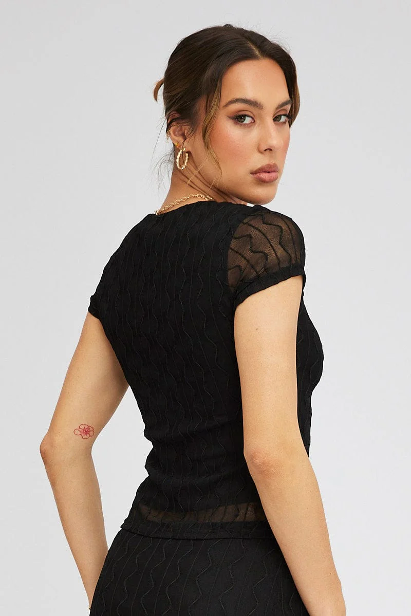 Black Top Short Sleeve Sweetheart Keyhole Hook & Eye - Image 5