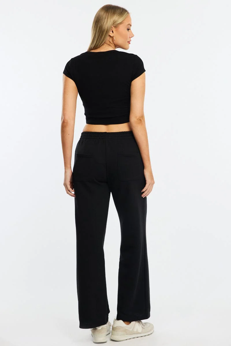 Black Track Pants Wide Leg - Image 4
