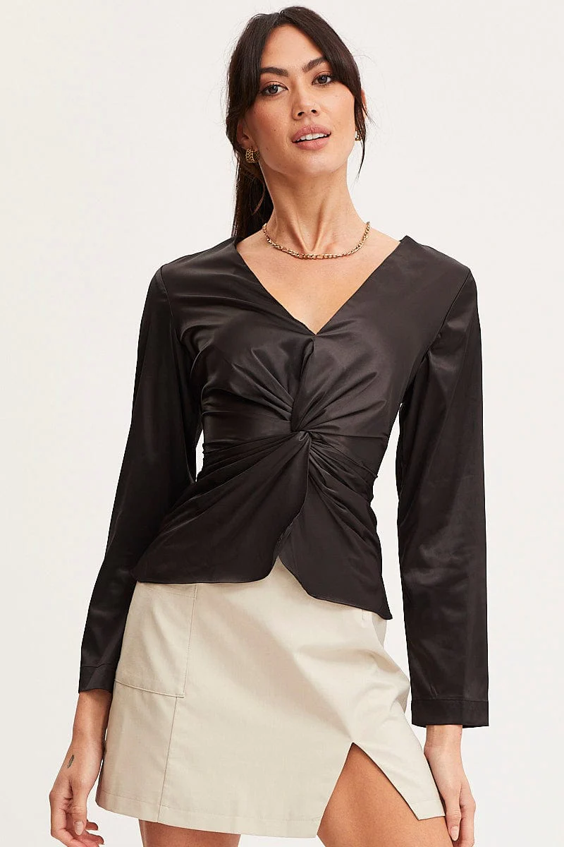 Black Twist Front Top Long Sleeve - Image 3