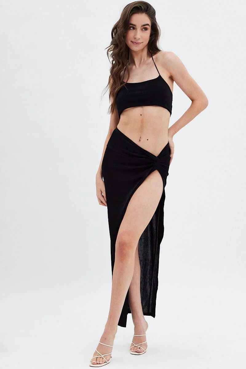 Black Twist Maxi Skirt - Image 3
