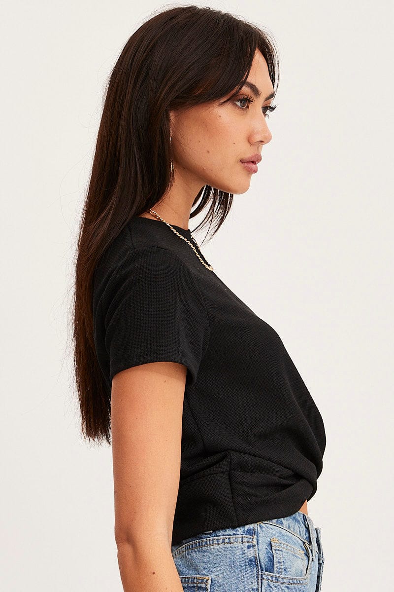 Black Twist Top Short Sleeve Crew Neck - Image 4