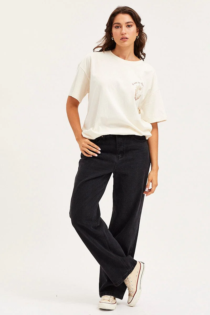 Black Unisex Straight Denim Jeans Mid Rise - Image 3