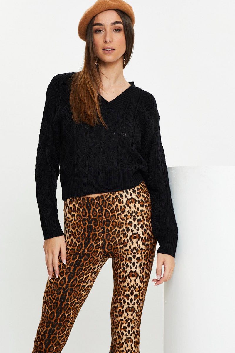Black V Neck Cable Knit - Image 3