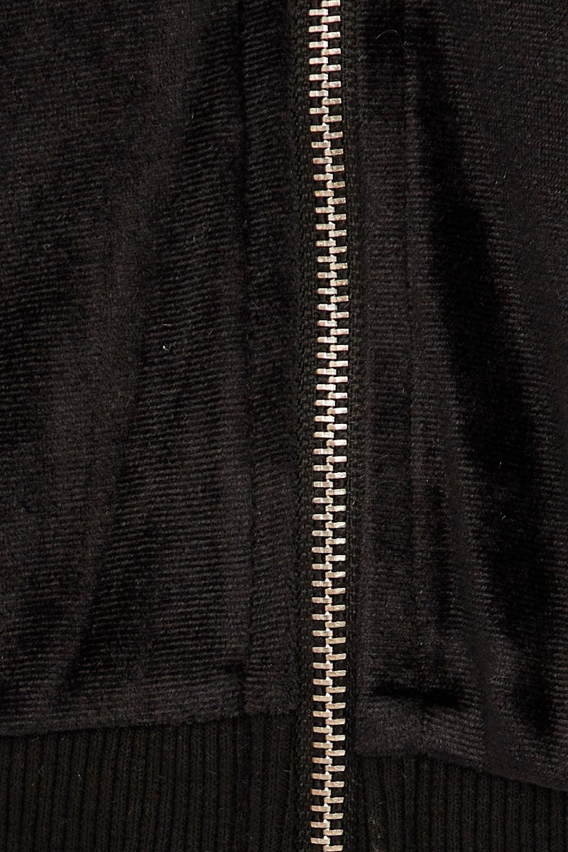 Black Velour Short Sleeve Zip Lounge Hoodie - Image 6