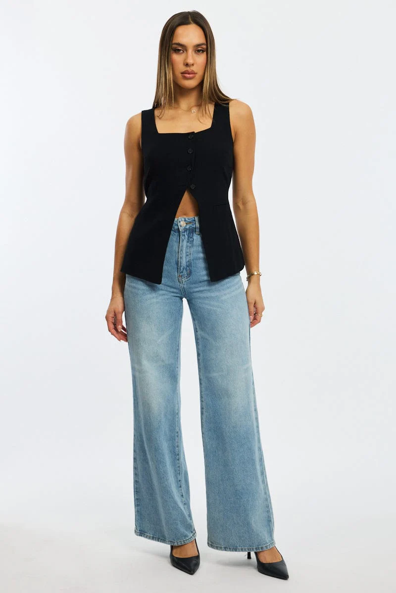 Black Vest Square Neck Button Down - Image 2