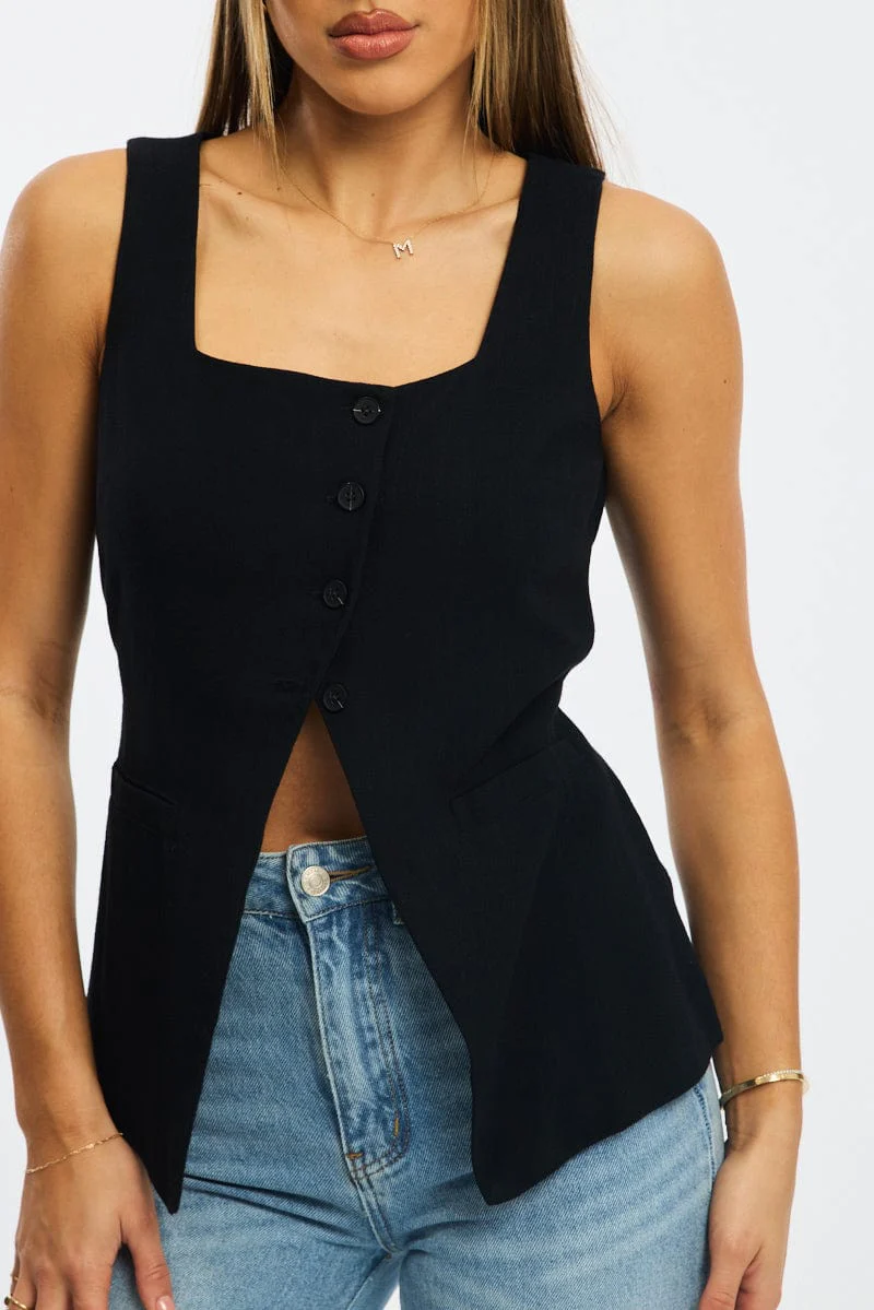 Black Vest Square Neck Button Down - Image 5