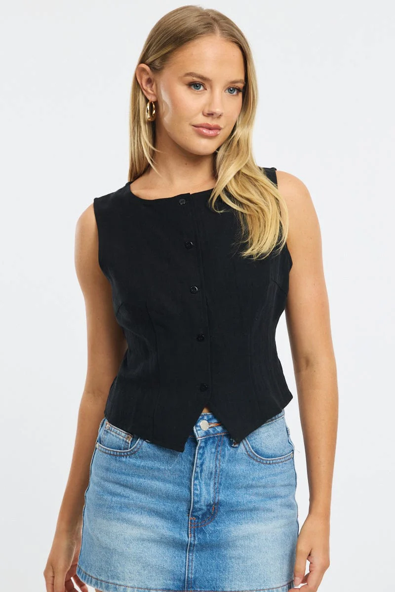 Black Waistcoat Crew Neck