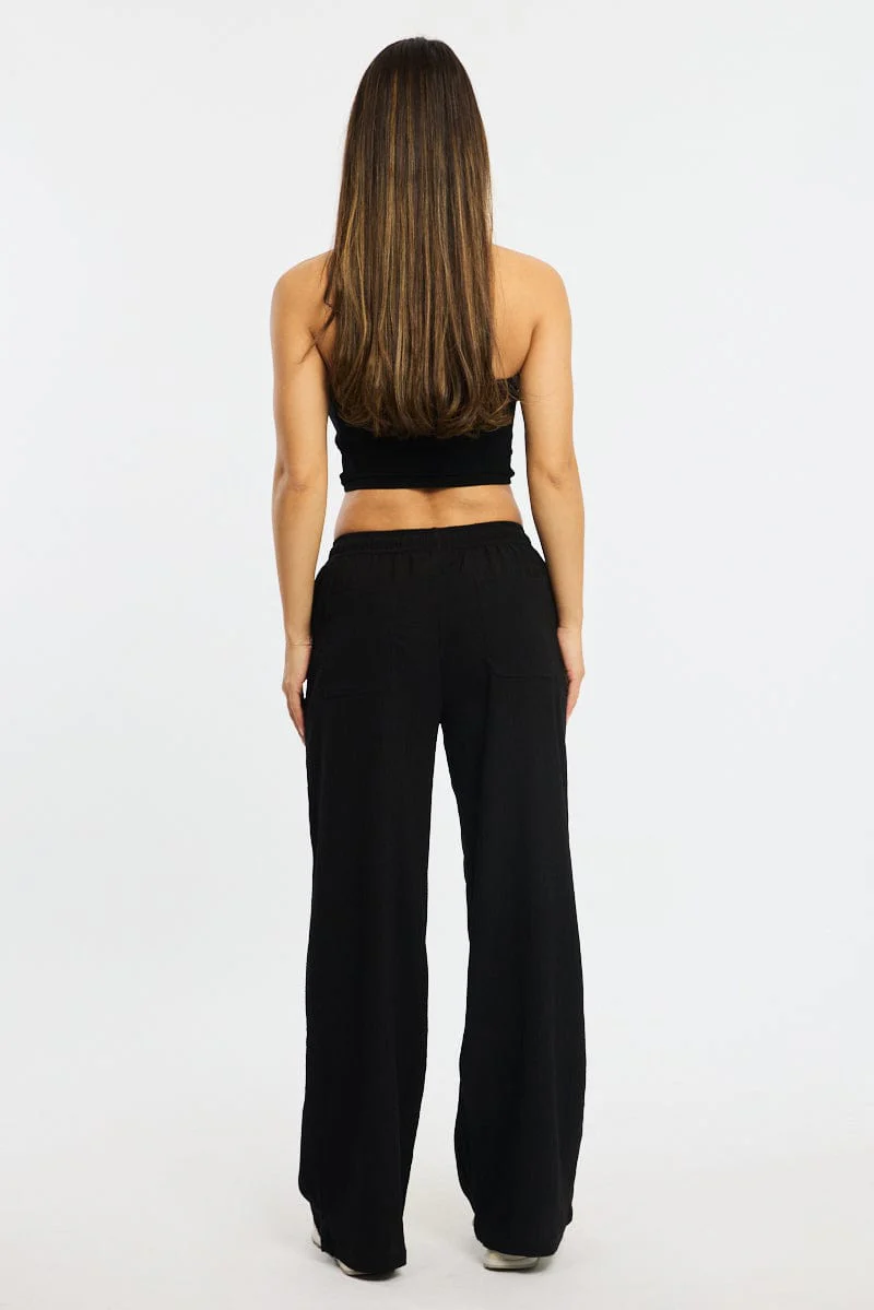 Black Wide Leg Pants Elasticated Waist - Image 5