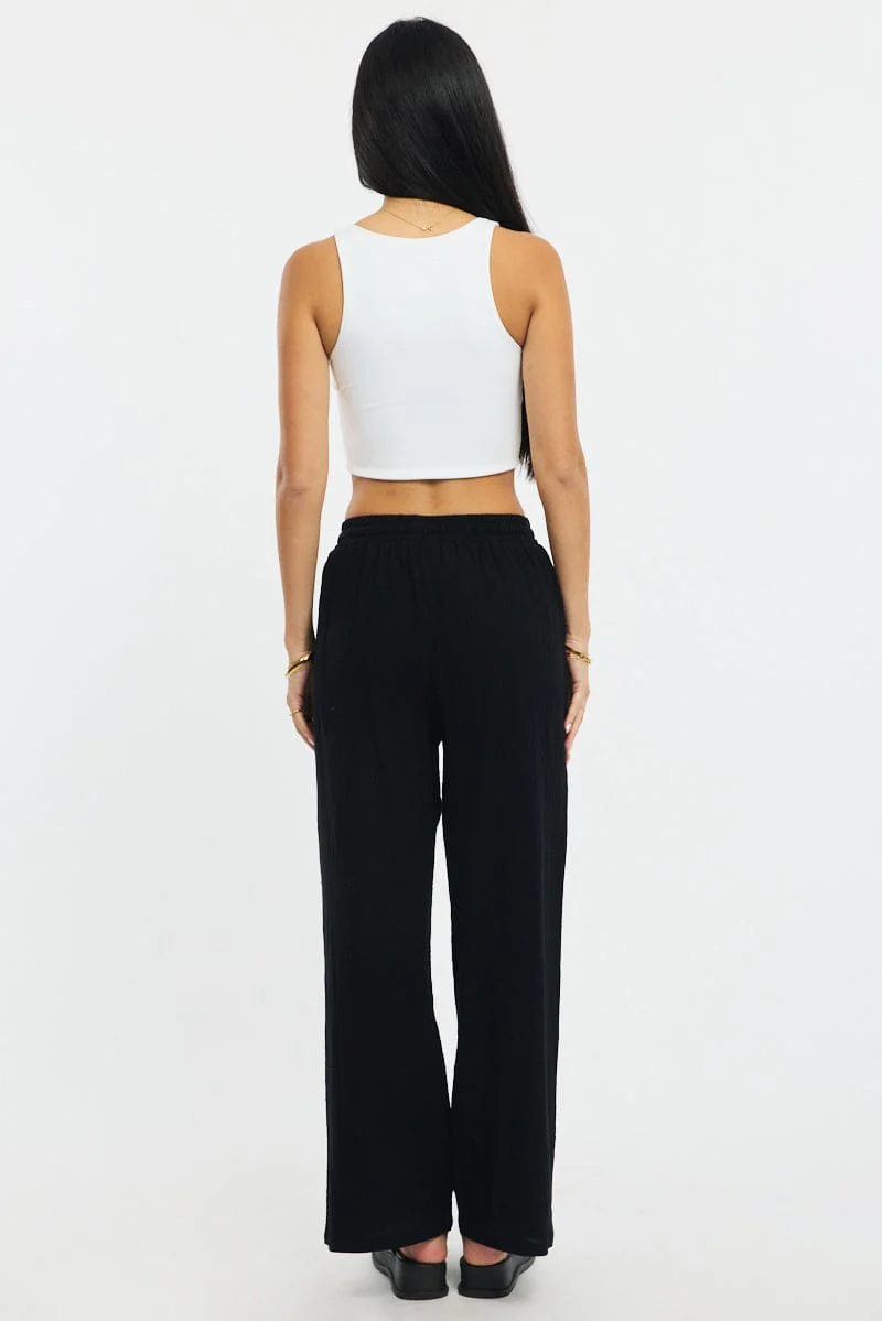 Black Wide Leg Pants Elasticated Waist - Image 6