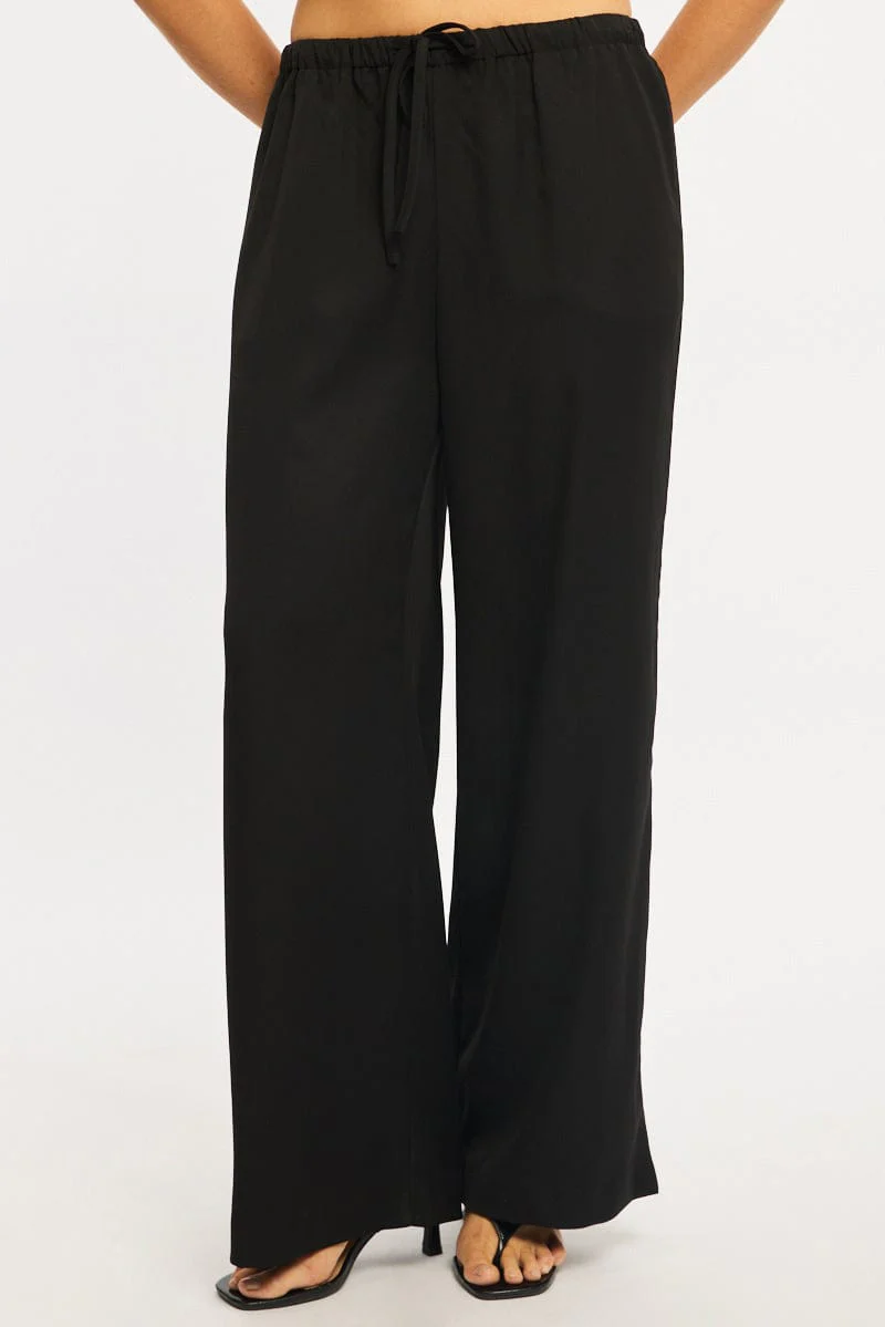 Black Wide Leg Pants Elasticated Waist - Image 2