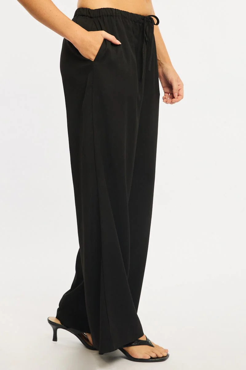 Black Wide Leg Pants Elasticated Waist - Image 3