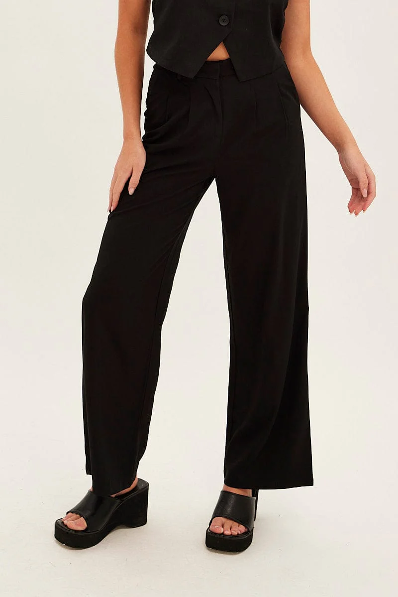 Black Wide Leg Pants High Rise - Image 2
