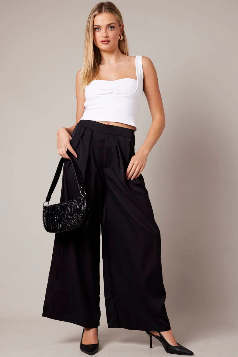 Black Wide Leg Pants High Rise - Image 2