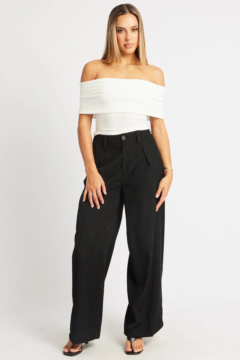 Black Wide Leg Pants High Rise - Image 2