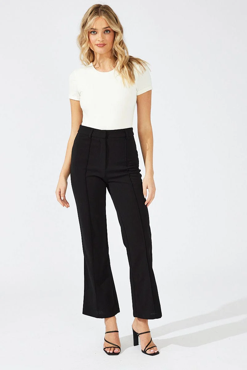 Black Wide Leg Pants High Rise Workwear - Image 3