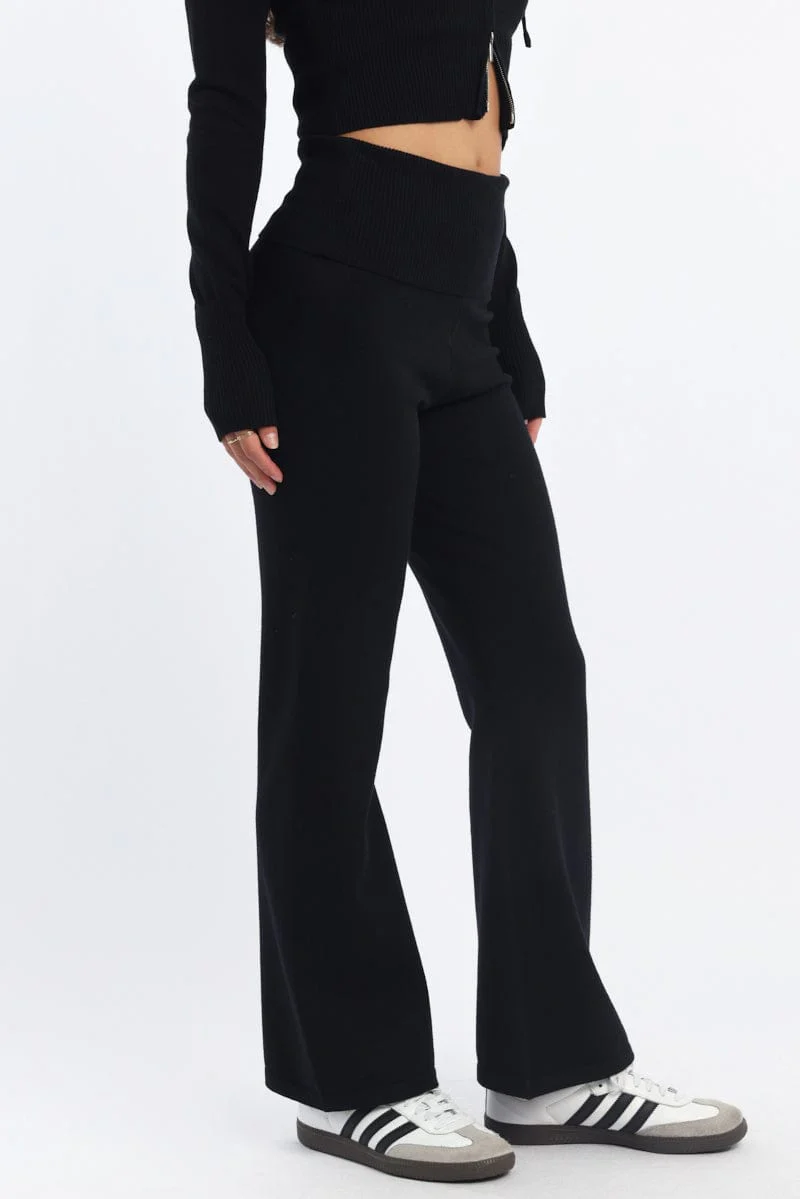 Black Wide Leg Pants Knit - Image 3