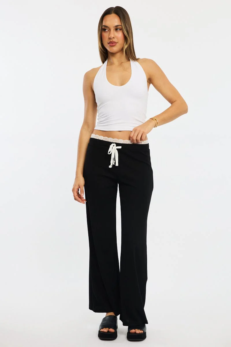 Black Wide Leg Pants Lace Trim