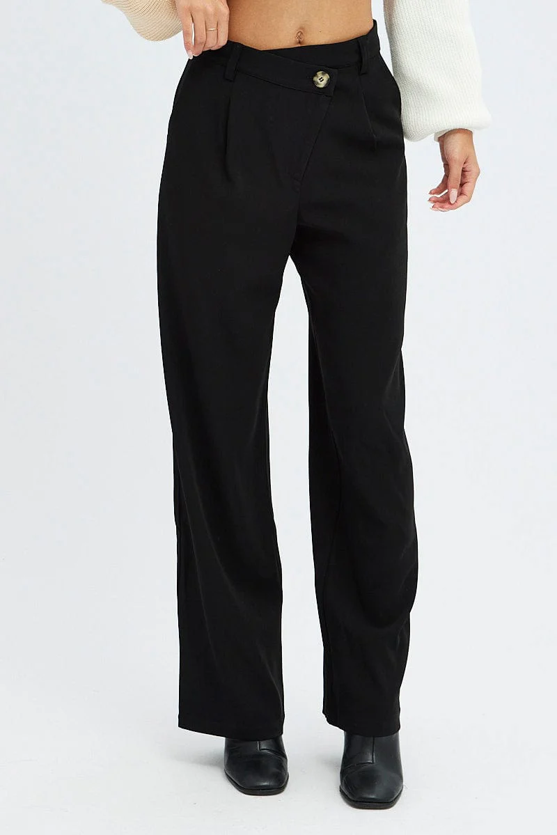 Black Wide Leg Pants Low Rise Cross over Waistband - Image 2