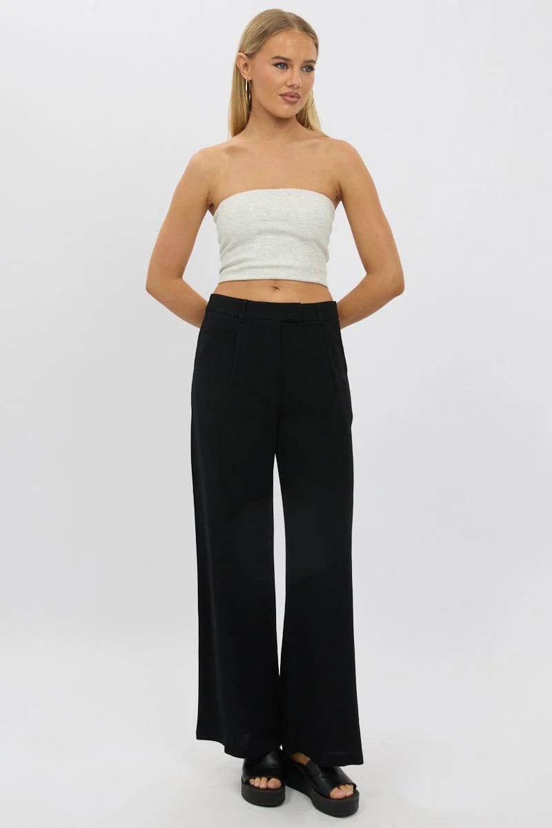 Black Wide Leg Pants Mid Rise - Image 3
