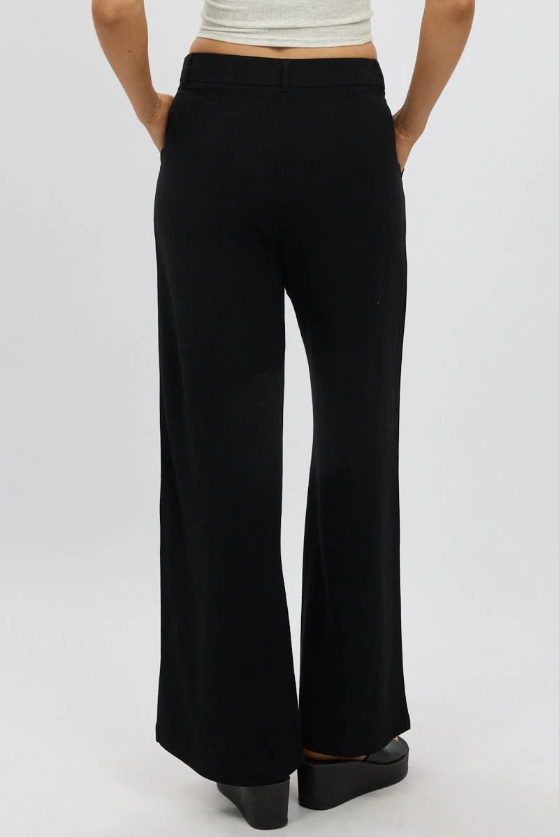 Black Wide Leg Pants Mid Rise - Image 5