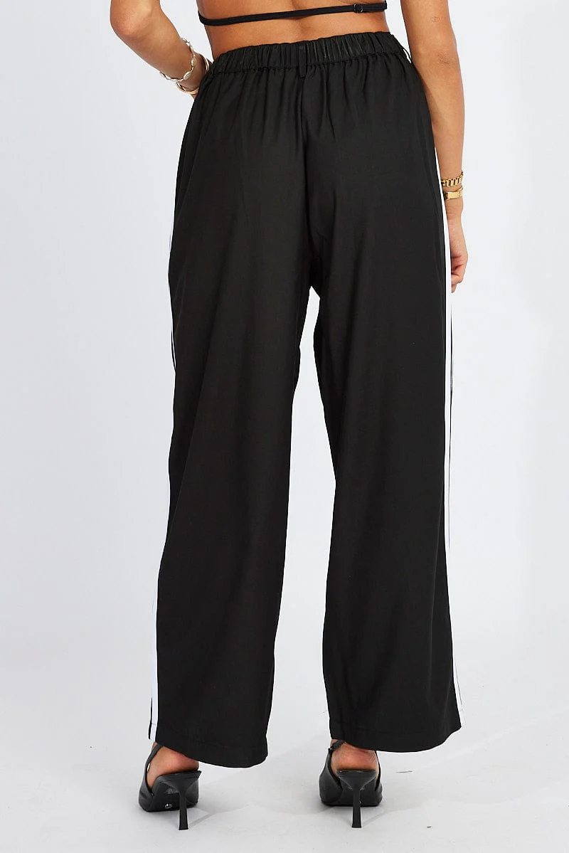 Black Wide Leg Pants Side Stripe - Image 5
