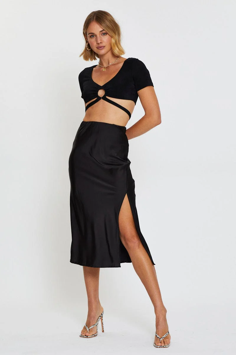 Black Wrap Top Short Sleeve - Image 2