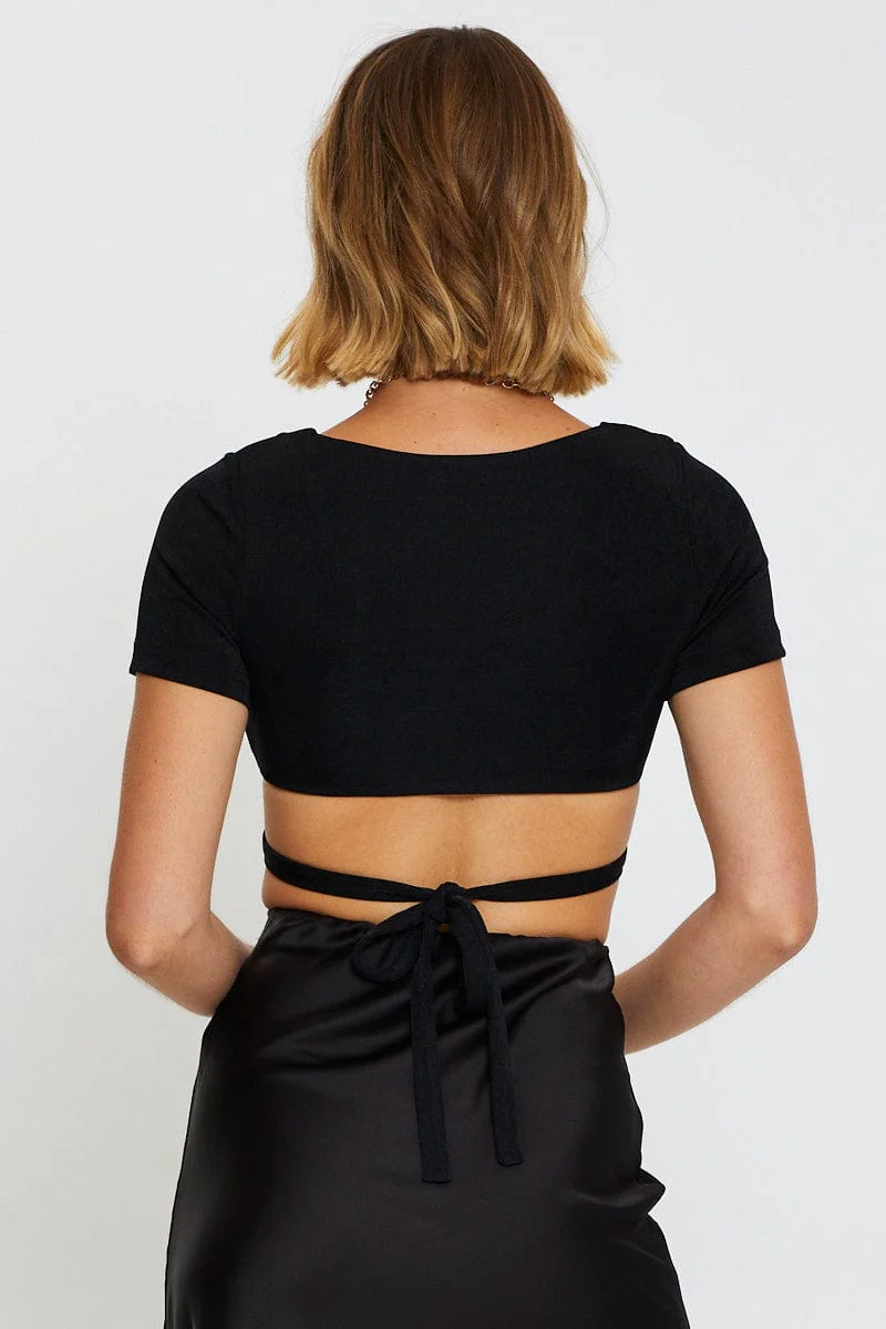Black Wrap Top Short Sleeve - Image 5